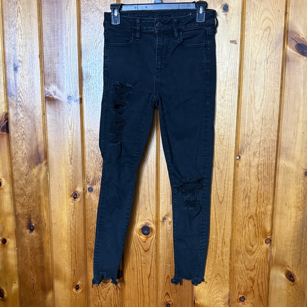 American Eagle Outfitters Black Distressed Skinny Jeans next level stretch 4